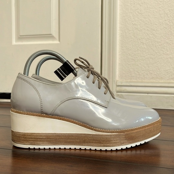 Janet Sport Patent Leather Lace Up Sneakers Shoes Wedge Chunky Platform size 3… - Picture 1 of 12